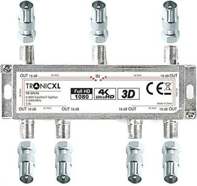 6-voudige F-splitter en antenneverdeler voor kabeltelevisie en HD 4K TV