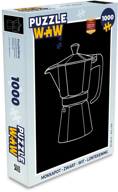 Puzzel Mokkapot - Zwart - Wit - Lijntekening - Legpuzzel - Puzzel 1000 stukjes volwassenen