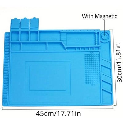 Tapis de Soudure en Silicone Résistant à la Chaleur, Coussinet de Poste de Travail pour Réparation Électronique avec Section Magnétique - Tapis Antidérapant, Antistatique pour Téléphone Portable