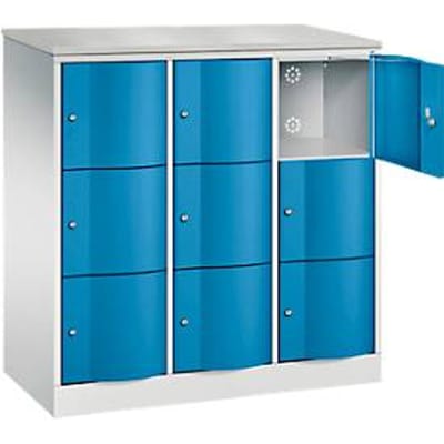 C+P Resisto lockerkast, 3 vakken, 9 vakken, B 1148 x D 540 x H 1255 mm, lichtgrijs/kleedgroen