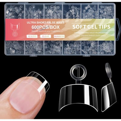 600 Stuks Extra Korte Stiletto Kunstnagels Press-On Nagels Soak-Off Transparante Nageltips Met 12 Maten Half Cover Nageltips Voor Acryl Nagels Nagelbenodigdheden