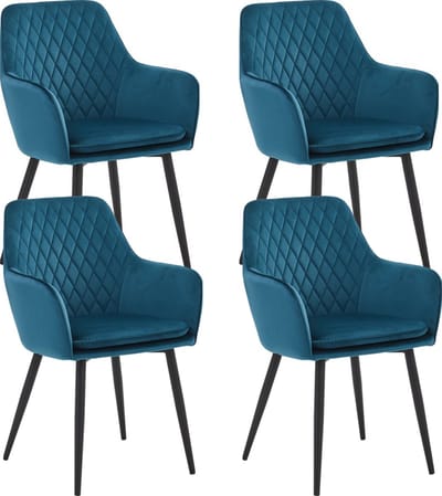 Colenis® - Laura eetkamerstoel - Set Van 4 - Petrol - Velvet - Industrieel - Met armleuning
