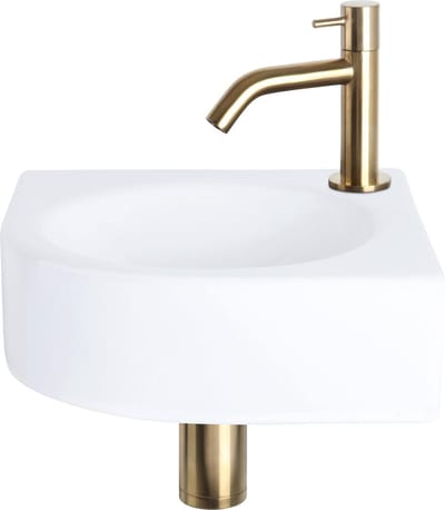 Differnz Cleo Fonteinset - Keramiek - Kraan gebogen mat goud - 30 x 30 x 10 cm