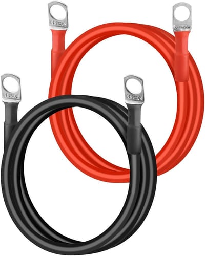 Accukabels 25mm² 3AWG - Set van 2 - 100CM - 12V - Rood/Zwart - M10-Ringaansluitingen - Auto Motorfiets Vrachtwagen Camper Zonne-Energie op Zee