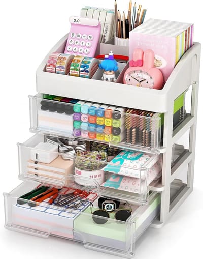 Desktop Storage Organzier with Drawers (clear-white-3drawers)