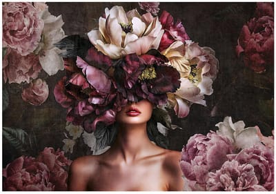 WALLARENA - Fotobehang - 150x105 cm - Vintage vrouw met bloemen voor slaapkamer en salon, vliesbehang