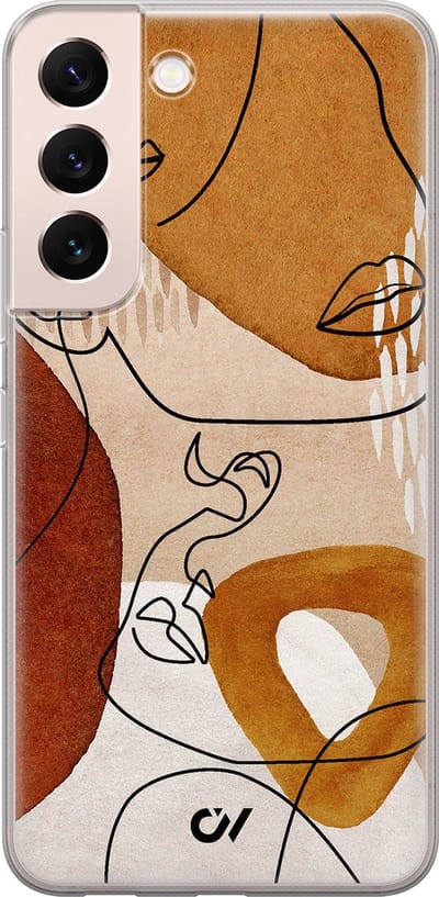Hoesje geschikt voor Samsung Galaxy S22 hoesje - Abstract Shape Faces - - Bruin - - Casevibes
