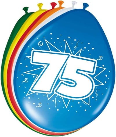 Folat 75 jaar verjaardag ballonnen - 8x stuks - versiering - feestartikelen - mix kleuren