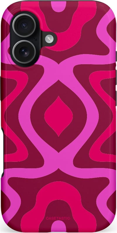 Casetastic hoesje geschikt voor Apple iPhone 17 - MagSafe - Dubbellaagse bescherming - Retro golf - Fashion Case - Roze Bordeaux Wit