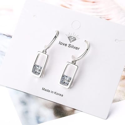 Boucles d'oreilles en argent sterling 925 en forme de goutte d'eau en forme de rectangle géométrique avec zircon AAA pour mariées demoiselle d'honneur mariage S-E881 white