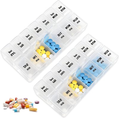 Medicijnbox met 2 grote vakken, pillendoos 7 dagen met onafhankelijke compartimenten - transparant, tablettenbox 7 dagen ochtend en avond dosering - geschikt voor tabletten, visolie, vitamines.