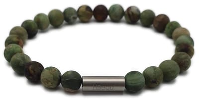 H-Beau - Handgemaakte Armband van Edelstenen - Natuurstenen – Opaal Kralen - Heren - Unisex - RVS Kraal - 8mm - lengte 21cm – Groen Gemarmerd - Mat - Sterrenbeeld - Horoscoop - Kreeft - Schorpioen - Boogschutter - Vissen