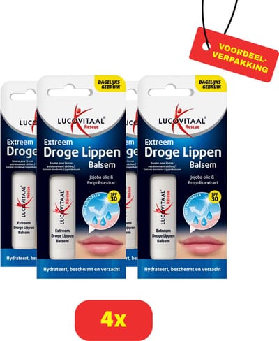 Lucovitaal Extreem Droge Lippen Balsem - 4 x 5 gram Voordeelverpakking