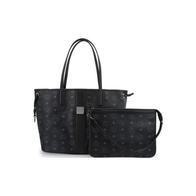 MCM Nieuwe Monogram Print Grote Capaciteit Gecoat Canvas En Leer Tote Bag Dames Tote Bag Zwart MWPCSVI01BK001 Shopping Bag Set(Basic Set+Shopping Bag) black