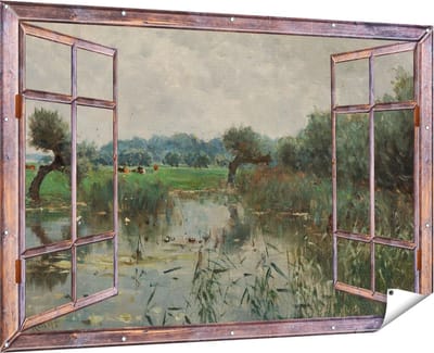 Gards Tuinposter Doorkijk In de Uiterwaarden van de IJssel - Willem Roelofs - 180x120 cm - Tuindoek - Tuindecoratie - Wanddecoratie buiten - Tuinschilderij