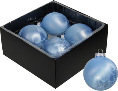 Othmar Decorations Luxe kleine kerstballen - 4x st - 8 cm - blauw - glas - ice finish