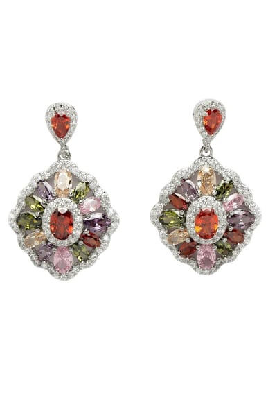 AVANT-GARDE PARIS Diva Cubic Zirconia Oorbellen - Multicolor 2.5cm x 4.0cm - Rhodium Plated met Post en Back Sluiting