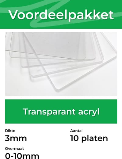 Voordeelpakket Acrylaat 300 x 200mm - Transparant PMMA - per 10 platen - Dikte: 3mm