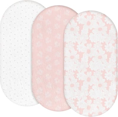 Mousseline Katoenen Babyhoeslaken Set van 3 - 83 x 43 cm - Oeko-Tex 100 - Geschikt voor Wiegen en Kinderwagens