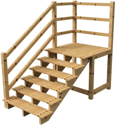MILANO buitentrap 6 treden H105 cm - bordes L116 x B120 cm - trapleuning links - bordesleuning links en achteraan