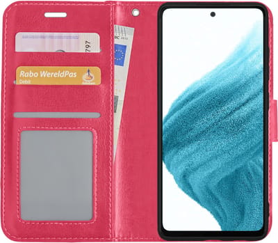 Hoesje - Met Pasjeshouder - Geschikt voor Samsung Galaxy A53 - Luxe Bookcase Portemonee - Flip Case - Kunstleer Book Case - Flipcase - Book Cover - Walletcase - Portemonneehoes - Donkerroze