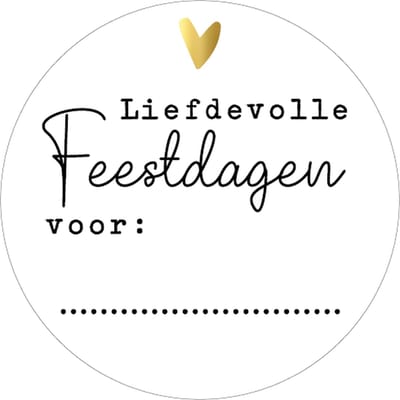 Kerst / Merry Christmas - Naamstickers - Liefdevolle Feestdagen - Voor - Hart / Hartje Wit - Goud - Zwart - Kerst labels - Feestdagen - Naam Sluitzegel | Rond / Cirkel | Stickers - Envelop sticker - Kaart | Cadeau – Cadeauzakje - sluitsticker