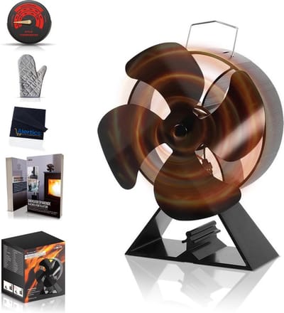LotaHome - Kachelventilator - Haardventilator - Ecofan - Houtkachelventilator - Efficiënt - Met Thermometer, Kachelhandschoen, Stofdoekje - Warmte aangedreven ventilator voor houtkachels, pelletkachels, gaskachels, ovenkachels en speksteenkachels