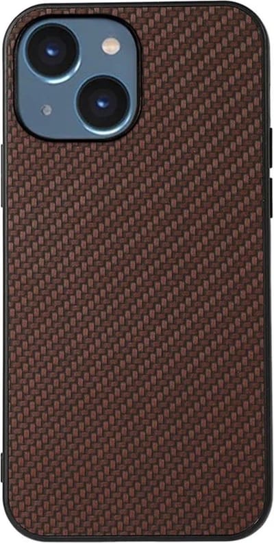 Cityhoesje – iPhone 15 – Backcover hoesje – Carbon Fiber Texture PU – Bruin
