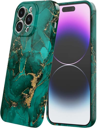 Smartphonica Telefoonhoesje Geschikt voor iPhone 14 Pro Max met Groen Marmer Opdruk - Flexibel Softcase TPU - Backcover Case Green Gold Marble Design geschikt voor iPhone 14 Pro Max