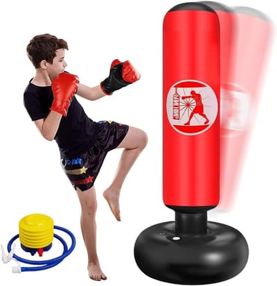 Verstelbare Punching Bag voor Kinderen van 6-12 Jaar, 160 cm, Inflatable Staande Bokszak voor Karate, Kickboksen en Taekwondo Training