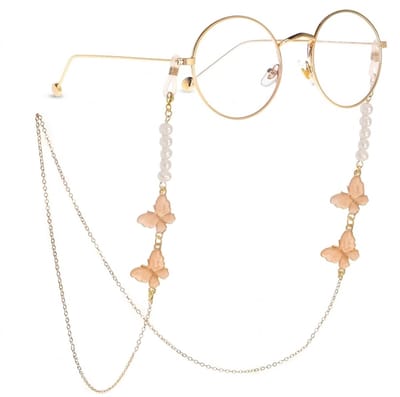 Oranje vlinder brillenketting met parels – elegant brillenkoord dames – brillenbandje voor zonnebril en leesbril