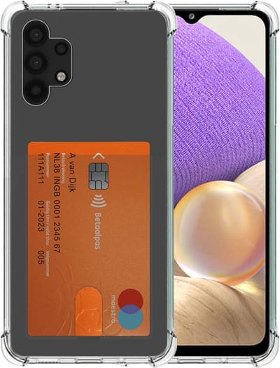 Smartphonica Telefoonhoesje Geschikt voor Samsung Galaxy A32 5G met Pasjeshouder Doorzichtig Siliconen - Transparant TPU Shockproof Backcover Case with Card Slot geschikt voor Samsung Galaxy A32 5G