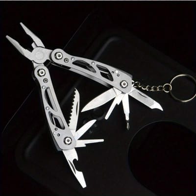 14 in 1 Outdoor Mini Opvouwbare Multifunctionele Tang Klem Sleutelhanger Outdoor Wandelgereedschap Zak Multitools Mes zilver