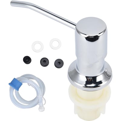 Kit Distributeur de Savon pour Évier avec Tube en Silicone Tête de Pompe Liquide Électrodéposée en Acier Inoxydable pour Cuisine white