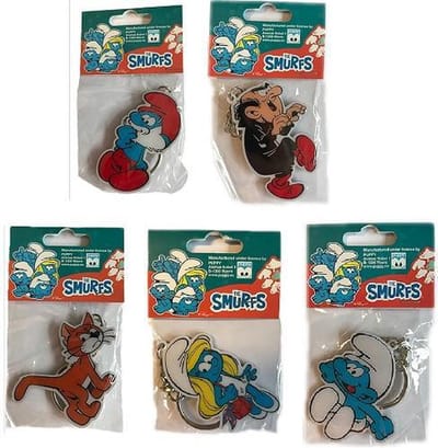 5 metalen smurfen sleutelhangers - Gargamel - Azrael - Grote smurf - Smurfin - Gewone smurf