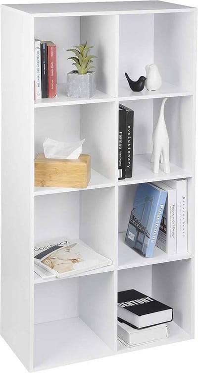 BukkitBow - Boekenkast met Vakken (8-Vakken) - Boekenrek voor Woonkamer - Kast voor Slaapkamer en Kinderkamer - 60 x 29,5 x 121 cm - Wit