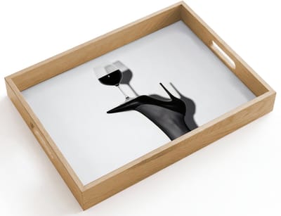 Dienblad hout 40x30 cm - Schootdienblad - Hak - Wijn - Minimalistisch - Zwart - Borrelplank rechthoek - Plateau dienbladen