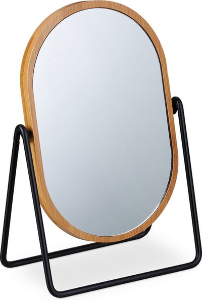 make-up spiegel - 18 x 12 cm - draaibaar - bamboe - kaptafel - natuur-zwart