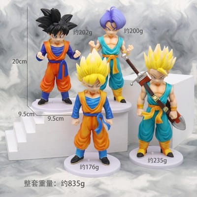 4 Pièces/Ensemble 18-20cm Taille Moyenne Figurine Dragon Ball Super Saiyan Son Goku Torankusu Trunks Goten Figurine Modèle Poupées NO BOX blue