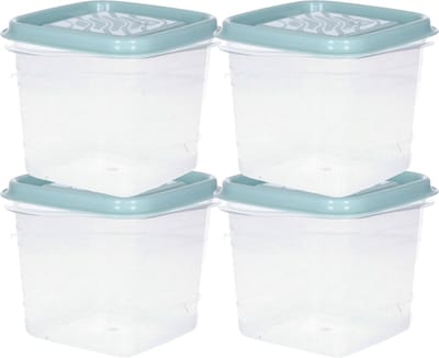 Hega Hogar Vershoudbakjes - set 4x stuks - 0.7 liter - transparant/groen - L11 x B11 x H12 cm - Mealprep - Maaltijden bewaren