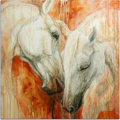 Twee witte paarden met aquarel 5D DIY diamant schilderij volledige ronde diamant borduurwerk 30x30CM