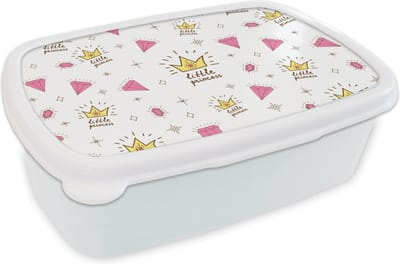 Broodtrommel Wit - Lunchbox - Brooddoos - Prinses - Patronen - Quote - Kroon - 18x12x6 cm - Volwassenen