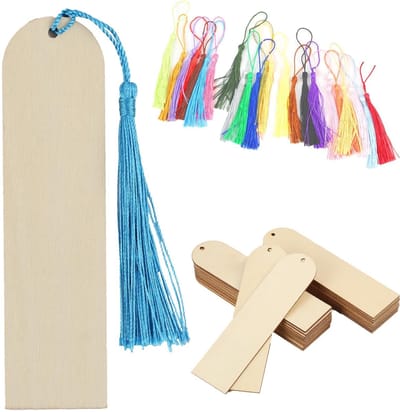 Dailygoods- Boekenleggers 24 Stuks - Houten Bladwijzers - Kleurrijke Kwastenset - Doe-het-zelf Set - Gepersonaliseerde Decoratie - Hoogwaardig Hout