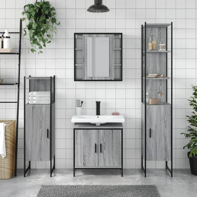 vidaXL - 4-delige - Badkamermeubelset - bewerkt - hout - grijs - sonoma - eikenkleur