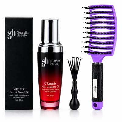 Guardian Beauty Anti Klit Haarborstel - Paars - Kappersborstel - Met Argen Haarserum 80ml + Haarborstelreiniger