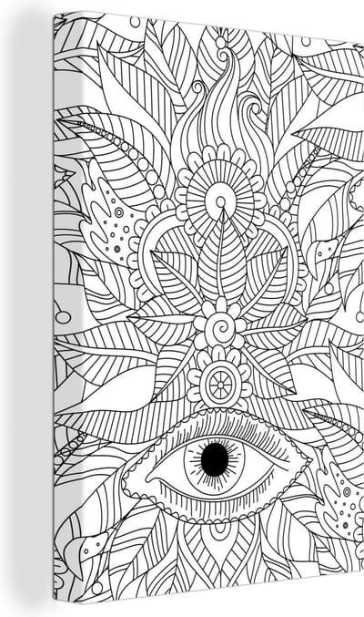 Canvas Schilderij Boho - Bladeren - Oog - 40x60 cm - Wanddecoratie