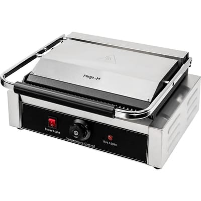Mega-M Professionele Contactgrill - Geryld - Gietijzeren Platen - RVS Behuizing - Ideaal voor Panini, Vlees, Vis en Groenten - Elektrische Grill