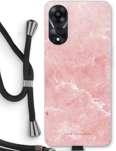Case Company® - Hoesje met koord geschikt voor Oppo A78 5G hoesje met Koord - Roze marmer - Telefoonhoesje met Zwart Koord - Bescherming aan alle Kanten en Over de Schermrand