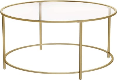 MIRA Home - Salontafel Rond - Bijzettafel - Goud - Glazen tafelblad - Metaal - 45x15x10cm