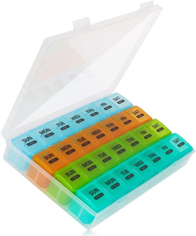Solidchoice- Tablettenbox 28 Dagen - Pillendoos voor Vitamines - Reis-Medicijnbox - Grote Vakken - BPA-vrij - 9,3 x 5,9 x 1,5 Inch